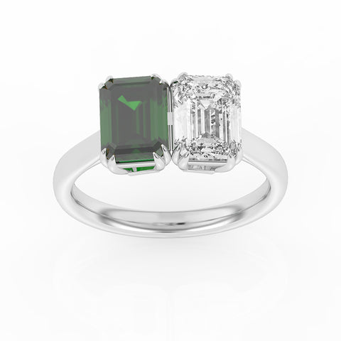 R-82211-EM-W  Lab Diamond & Emerald Two Stone Ring F/VS (EGL Report Included)