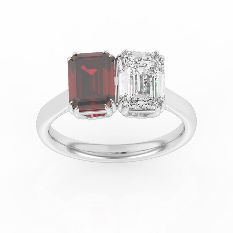 R-82211-RU-W  Lab Diamond & Ruby Two Stone Ring