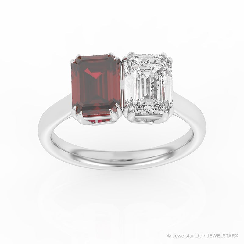 R-82211-RU-W  Lab Diamond & Ruby Two Stone Ring