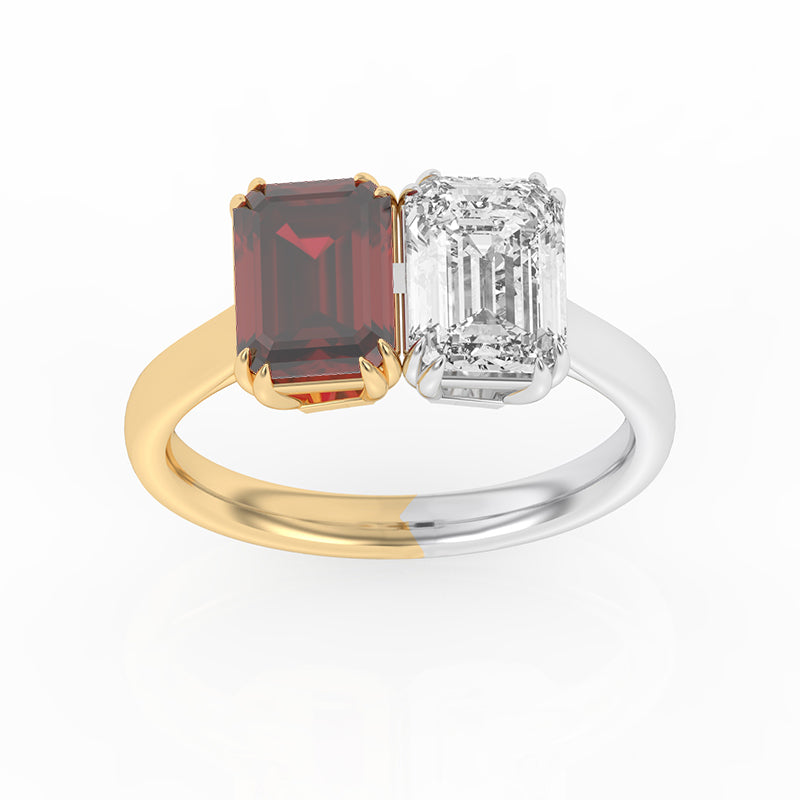 R-82211-RU-Y  Lab Diamond & Ruby Two Stone Ring