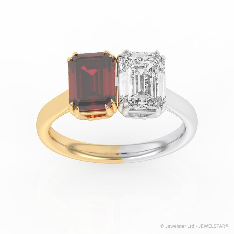 R-82211-RU-YW  Lab Diamond & Ruby Two Stone Ring