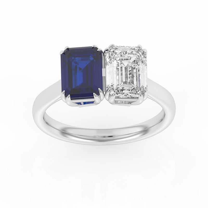 R-82211-SA-W  Lab Diamond & Sapphire Two Stone Ring