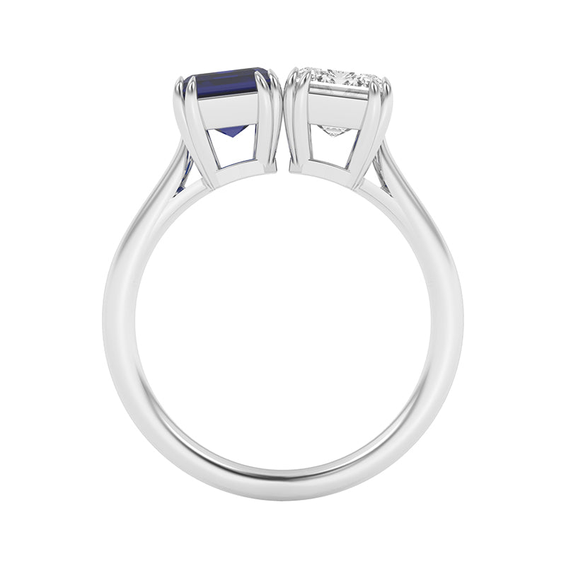 R-82211-SA-W  Lab Diamond & Sapphire Two Stone Ring