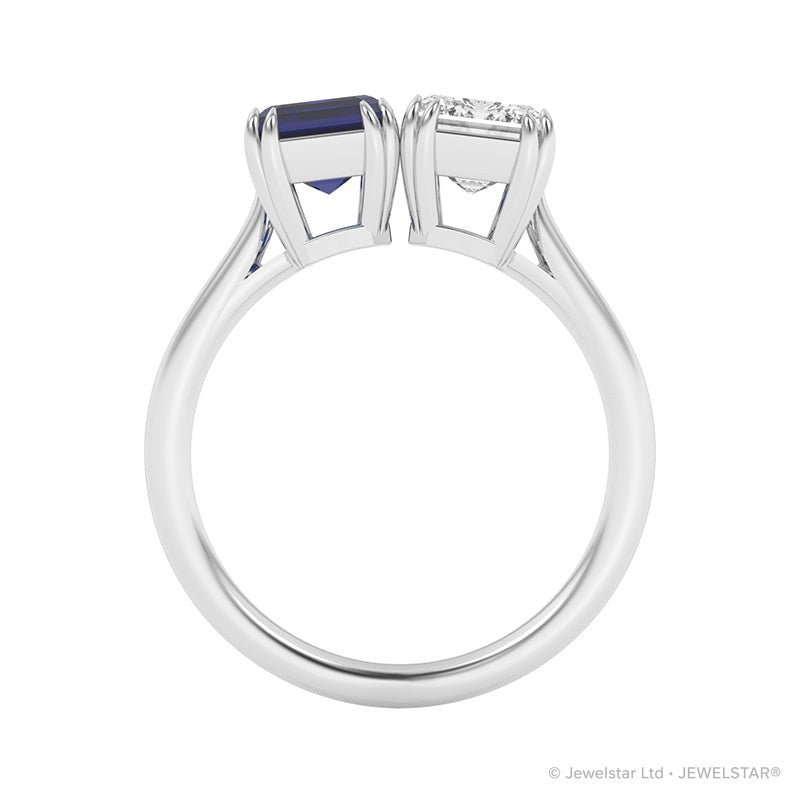 R-82211-SA-W  Lab Diamond & Sapphire Two Stone Ring