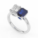 R-82211-SA-W  Lab Diamond & Sapphire Two Stone Ring F/VS (EGL Report Included)
