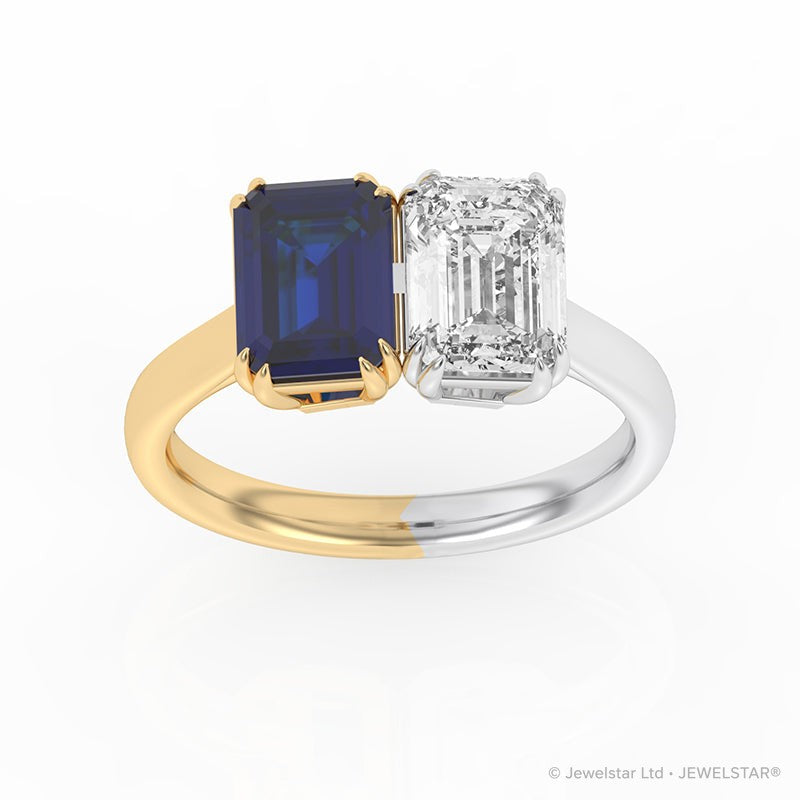 R-82211-SA-YW  Lab Diamond & Sapphire Two Stone Ring