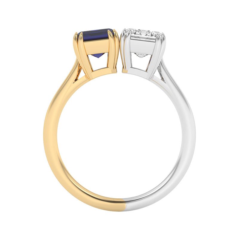 R-82211-SA-Y  Lab Diamond & Sapphire Two Stone Ring