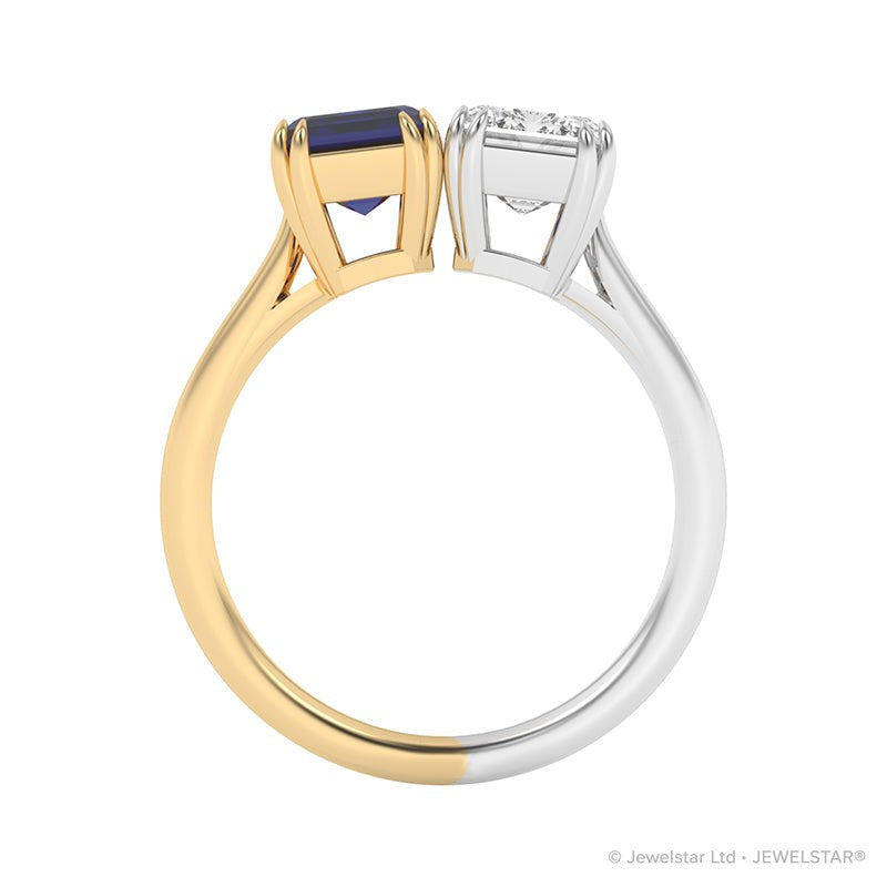 R-82211-SA-YW  Lab Diamond & Sapphire Two Stone Ring
