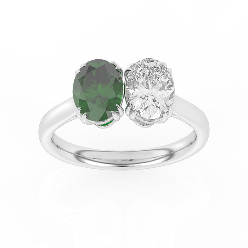 R-82212-EM-W  Lab Diamond & Emerald Two Stone Ring