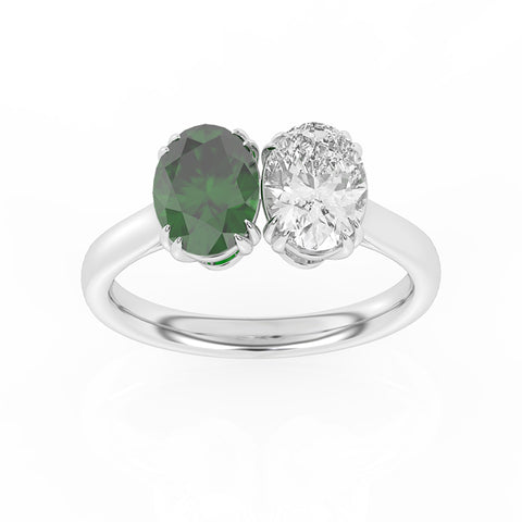 R-82212-EM-W  Lab Diamond & Emerald Two Stone Ring F/VS (EGL Report Included)