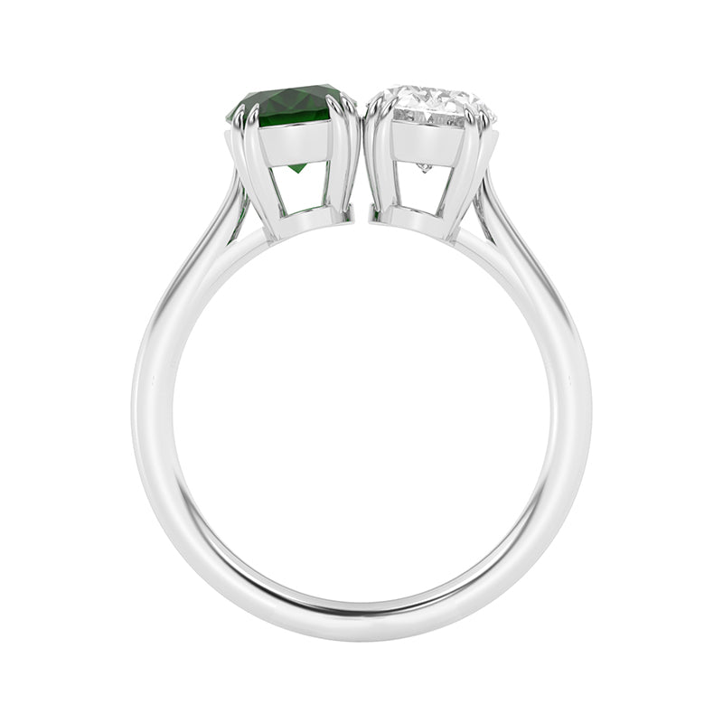 R-82212-EM-W  Lab Diamond & Emerald Two Stone Ring