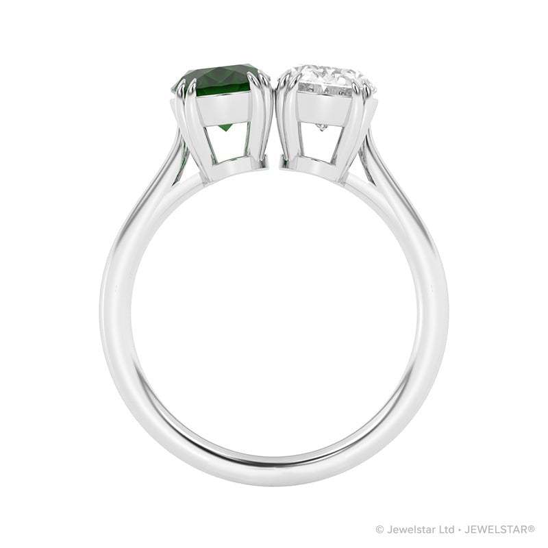 R-82212-EM-W  Lab Diamond & Emerald Two Stone Ring