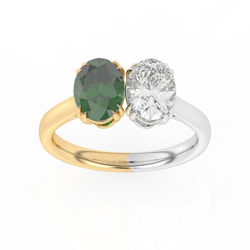 R-82212-EM-Y  Lab Diamond & Emerald Two Stone Ring
