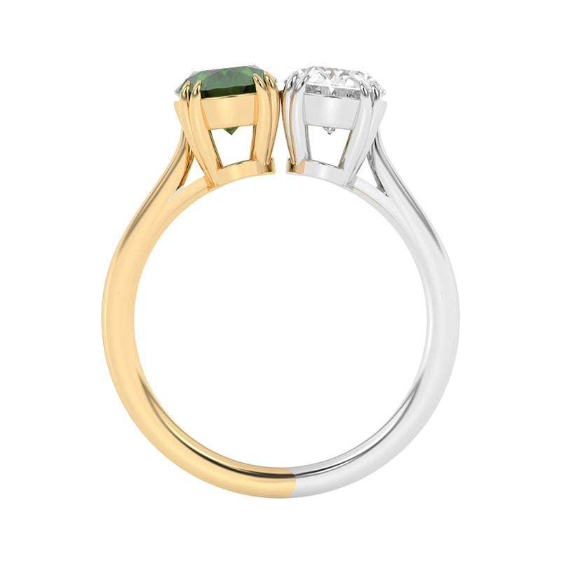 R-82212-EM-Y  Lab Diamond & Emerald Two Stone Ring