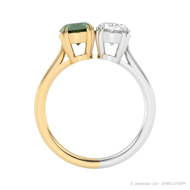 R-82212-EM-YW  Lab Diamond & Emerald Two Stone Ring