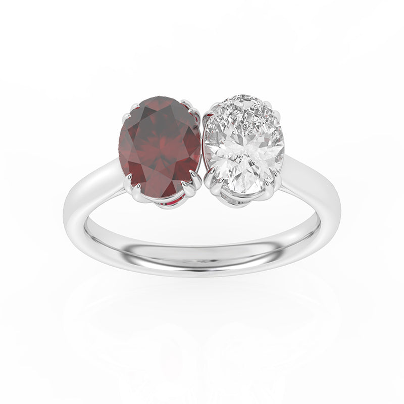 R-82212-RU-W  Lab Diamond & Ruby Two Stone Ring