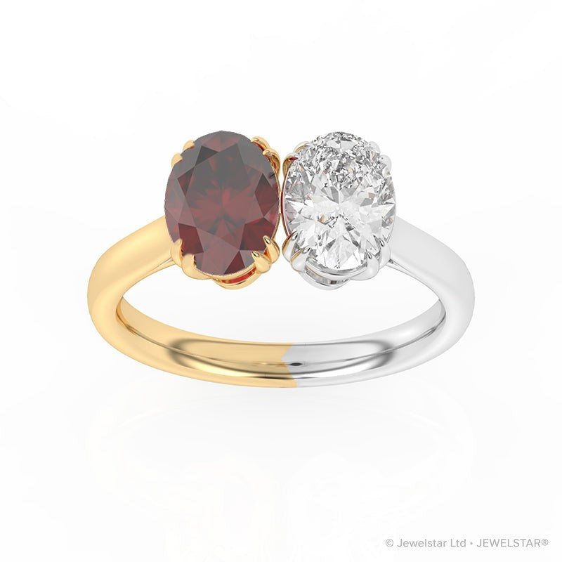 R-82212-RU-YW  Lab Diamond & Ruby Two Stone Ring