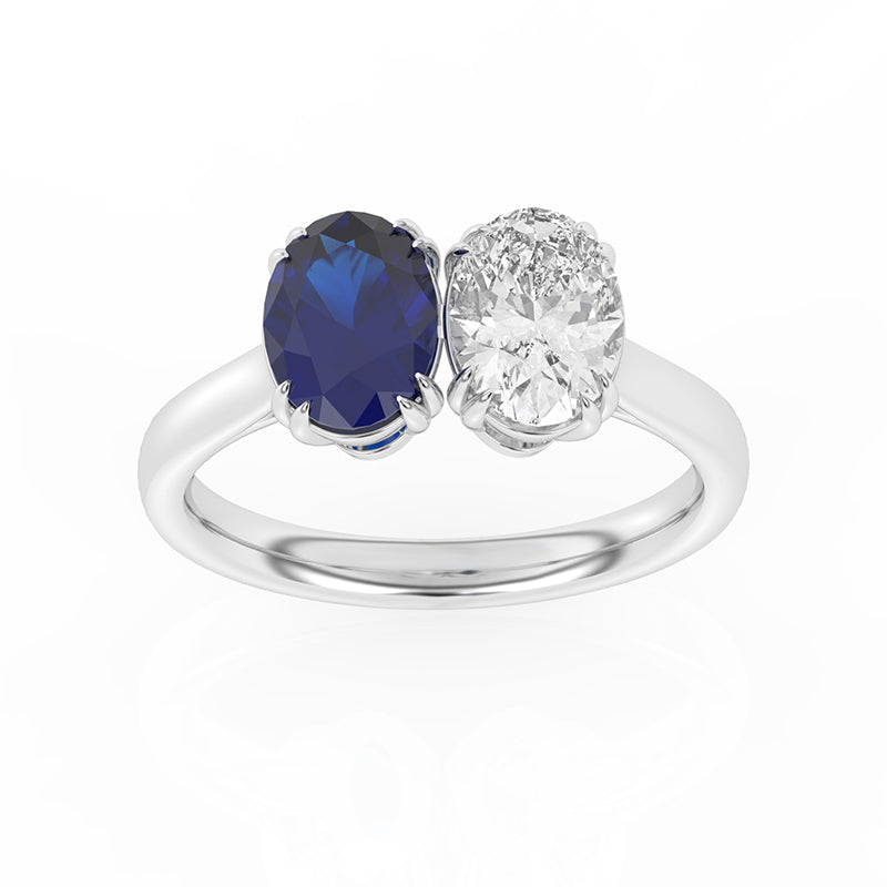 R-82212-SA-W  Lab Diamond & Sapphire Two Stone Ring
