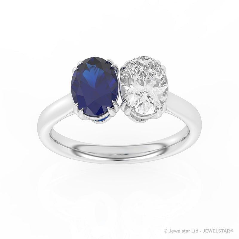 R-82212-SA-W  Lab Diamond & Sapphire Two Stone Ring