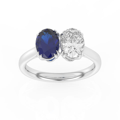 R-82212-SA-W  Lab Diamond & Sapphire Two Stone Ring F/VS (EGL Report Included)