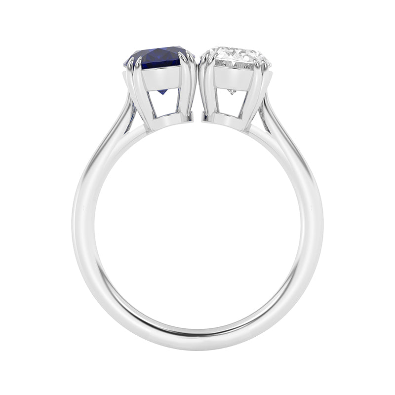 R-82212-SA-W  Lab Diamond & Sapphire Two Stone Ring