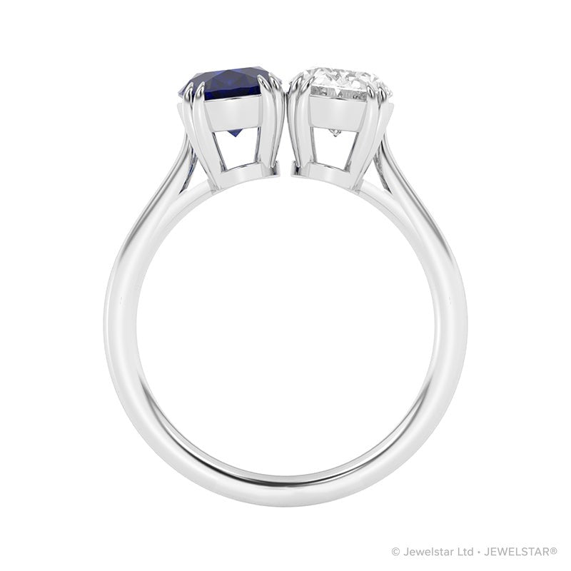 R-82212-SA-W  Lab Diamond & Sapphire Two Stone Ring