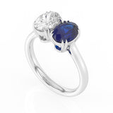 R-82212-SA-W  Lab Diamond & Sapphire Two Stone Ring F/VS (EGL Report Included)
