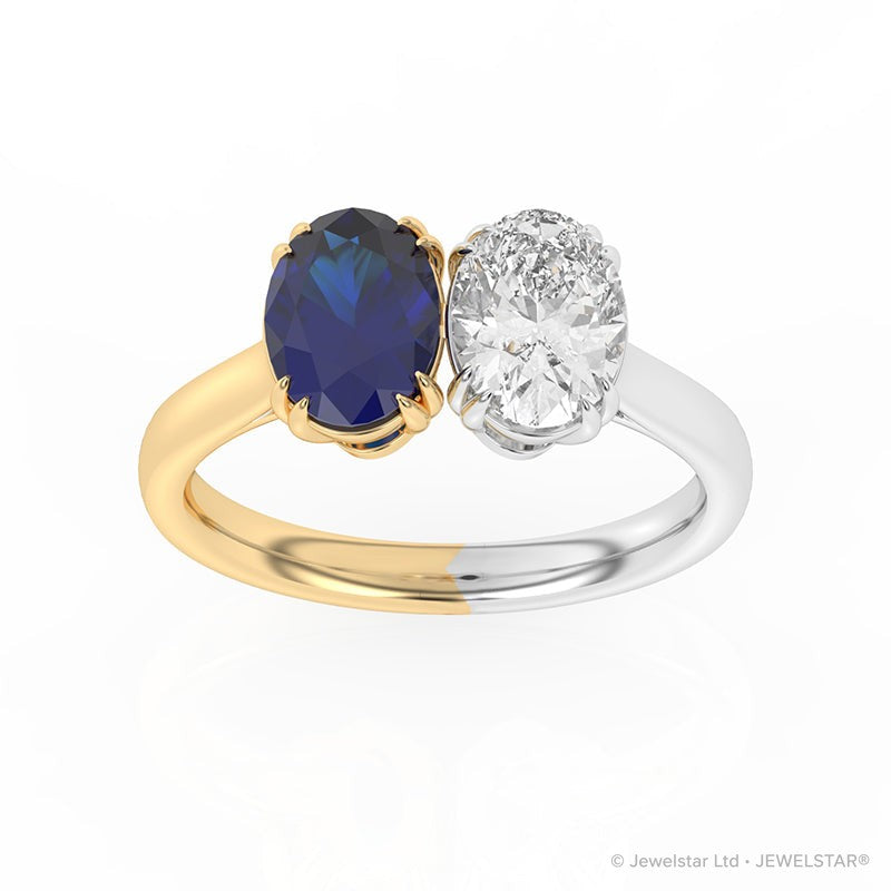 R-82212-SA-YW  Lab Diamond & Sapphire Two Stone Ring