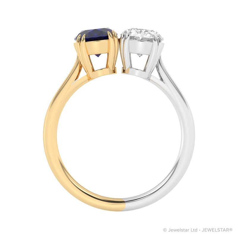 R-82212-SA-YW  Lab Diamond & Sapphire Two Stone Ring