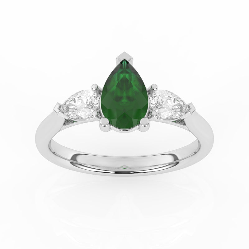 R-82310-EM-W  Lab Diamond & Emerald Three Stone Ring