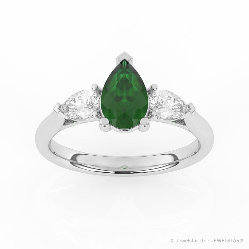 R-82310-EM-W  Lab Diamond & Emerald Three Stone Ring