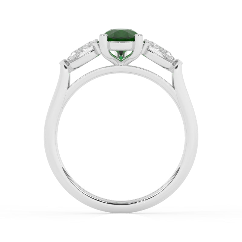 R-82310-EM-W  Lab Diamond & Emerald Three Stone Ring