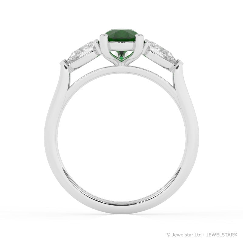 R-82310-EM-W  Lab Diamond & Emerald Three Stone Ring