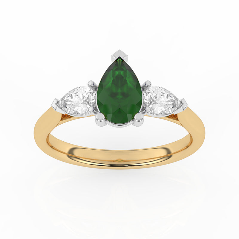 R-82310-EM-Y  Lab Diamond & Emerald Three Stone Ring