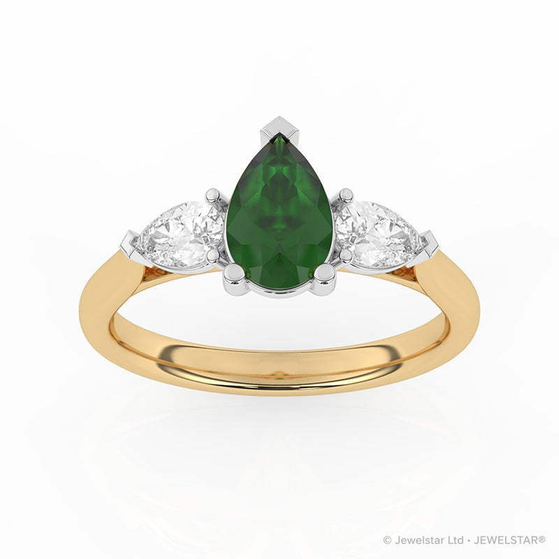 R-82310-EM-Y  Lab Diamond & Emerald Three Stone Ring