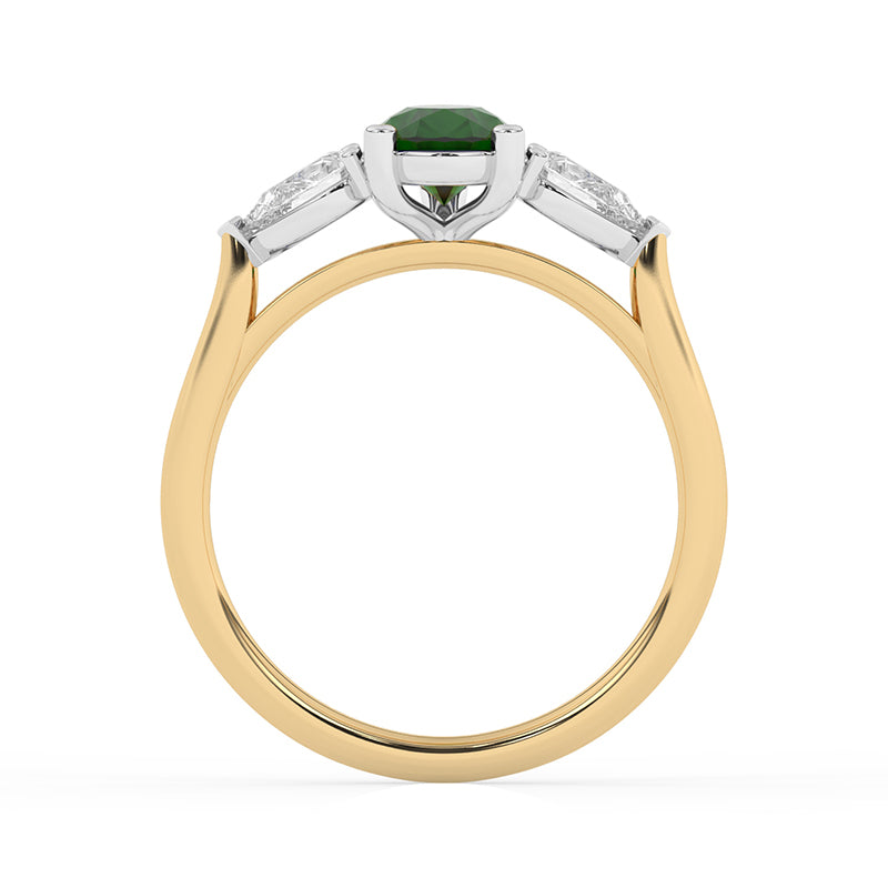 R-82310-EM-Y  Lab Diamond & Emerald Three Stone Ring