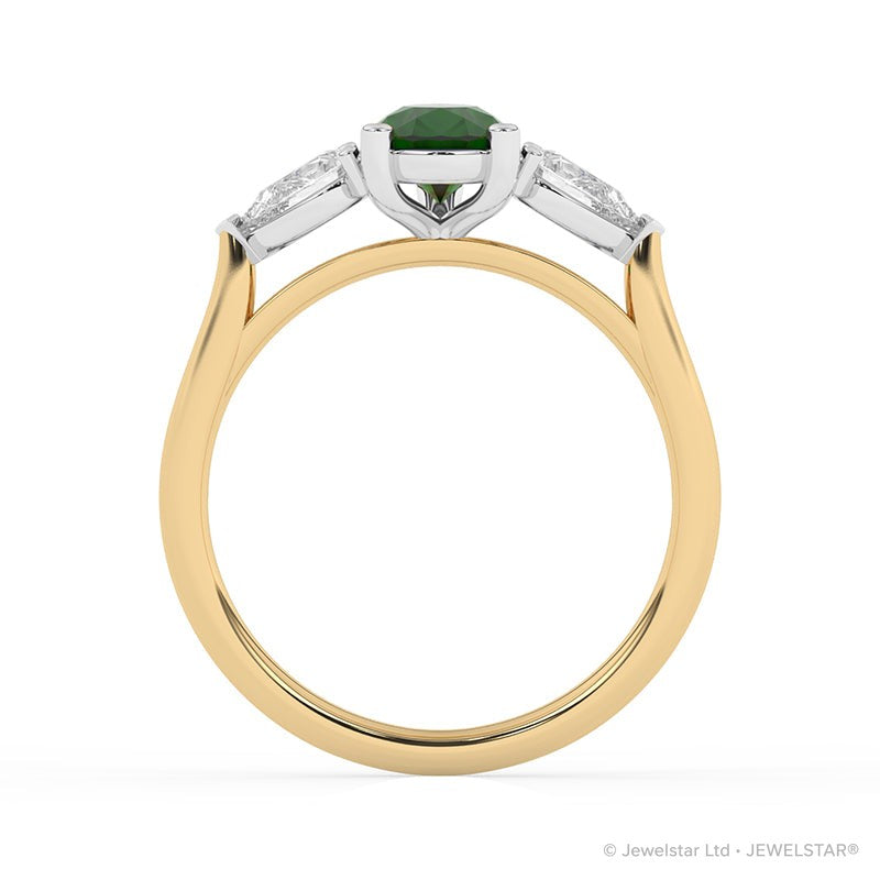 R-82310-EM-Y  Lab Diamond & Emerald Three Stone Ring
