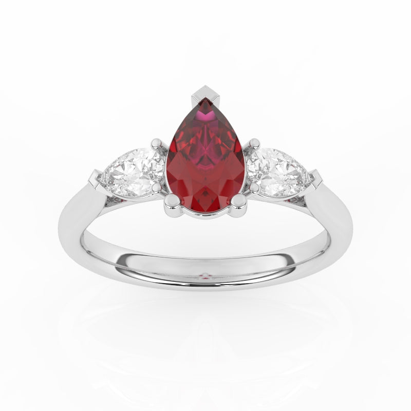 R-82310-RU-W  Lab Diamond & Ruby Three Stone Ring