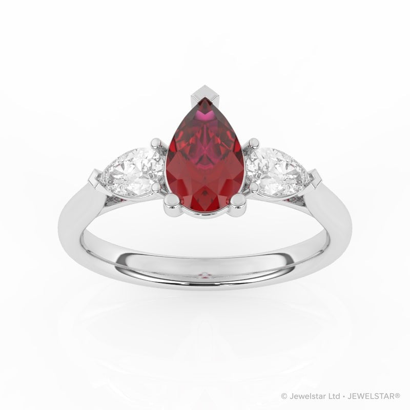 R-82310-RU-W  Lab Diamond & Ruby Three Stone Ring