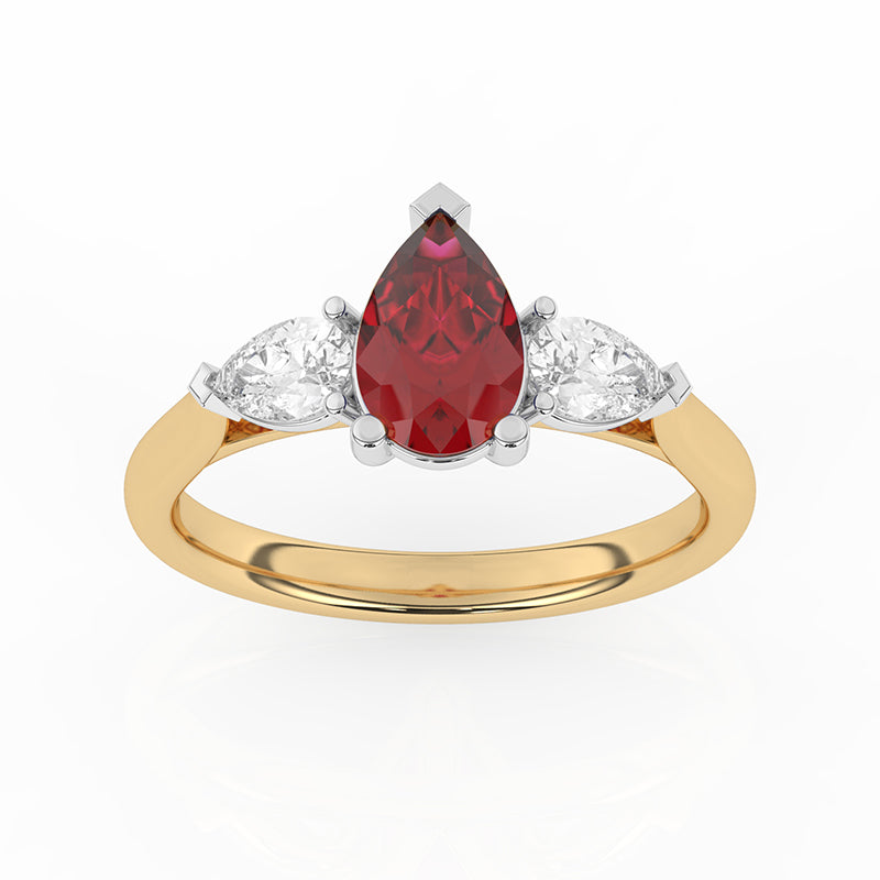 R-82310-RU-Y  Lab Diamond & Ruby Three Stone Ring