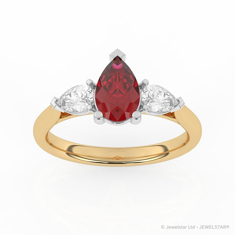 R-82310-RU-Y  Lab Diamond & Ruby Three Stone Ring