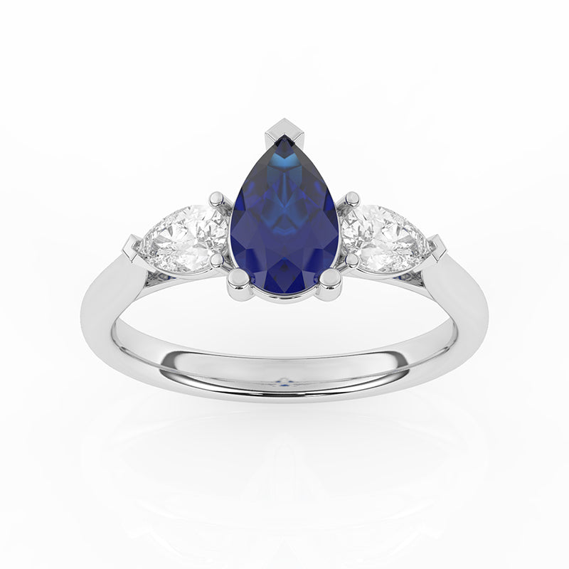 R-82310-SA-W  Lab Diamond & Sapphire Three Stone Ring