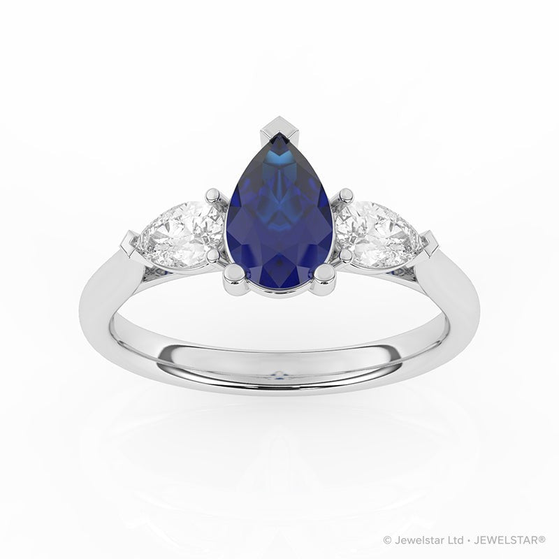 R-82310-SA-W  Lab Diamond & Sapphire Three Stone Ring