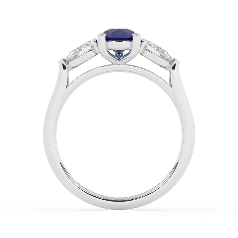 R-82310-SA-W  Lab Diamond & Sapphire Three Stone Ring