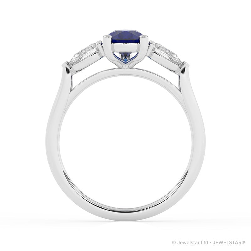 R-82310-SA-W  Lab Diamond & Sapphire Three Stone Ring