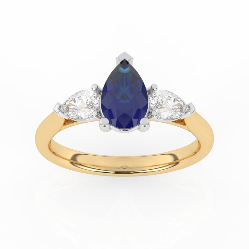 R-82310-SA-Y  Lab Diamond & Sapphire Three Stone Ring