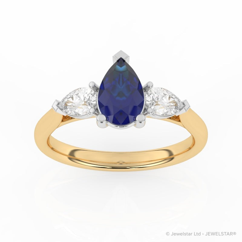 R-82310-SA-Y  Lab Diamond & Sapphire Three Stone Ring