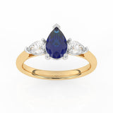 R-82310-SA-Y  Lab Diamond & Sapphire Three Stone Ring F/VS (EGL Report Included)
