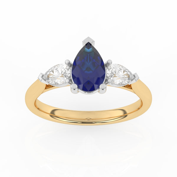 R-82310-SA-Y  Lab Diamond & Sapphire Three Stone Ring F/VS (EGL Report Included)