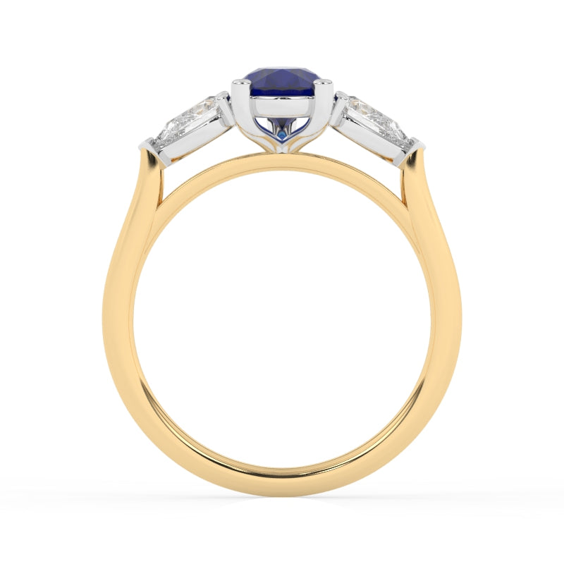R-82310-SA-Y  Lab Diamond & Sapphire Three Stone Ring